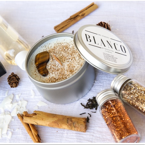 Handmade Soy Wax Candle with Tigers Eye Crystal - Picture 3 of 10